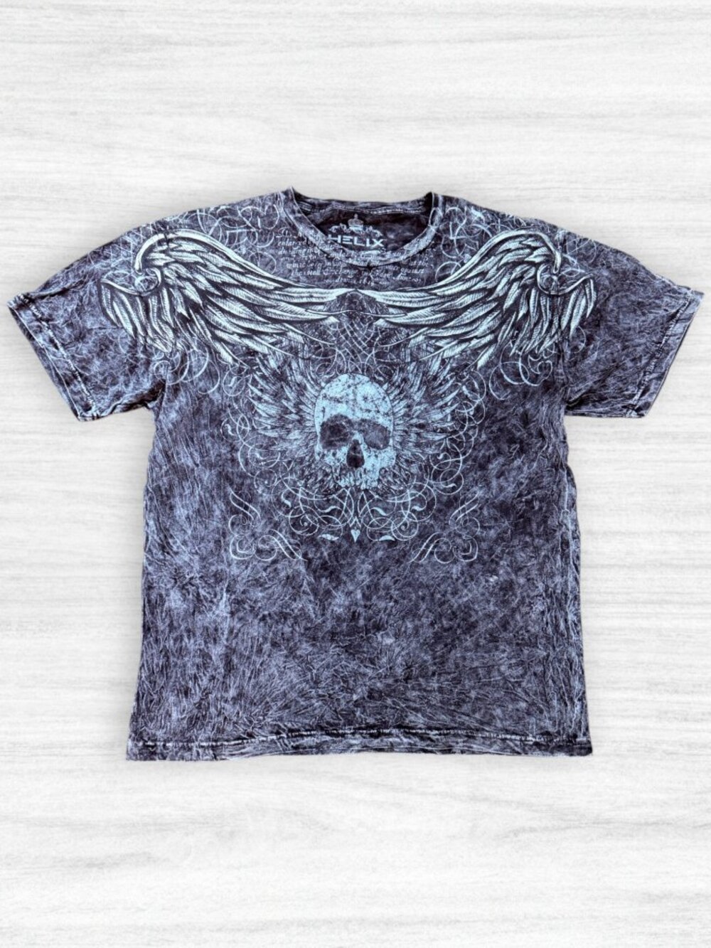 Helix Skull Wings Graphic T Shirt Y2K Mall Goth Grunge Acid Wash Mens L